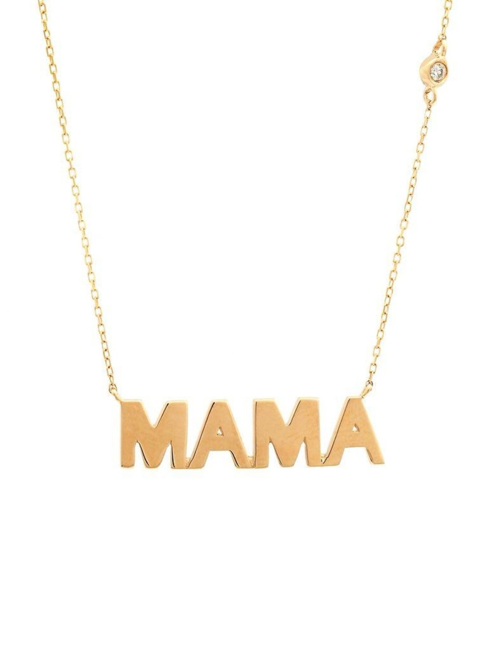 14K Real Yellow Gold Mama Single Bezel Diamond Necklace 16+2″